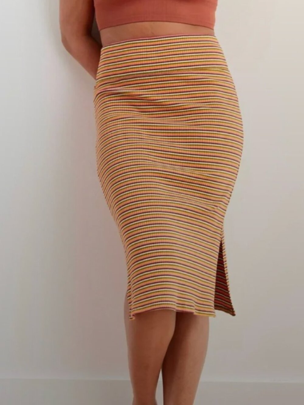 American Eagle Outfitters Striped Ribbed Pencil Skirt in Red, Yellow & Black